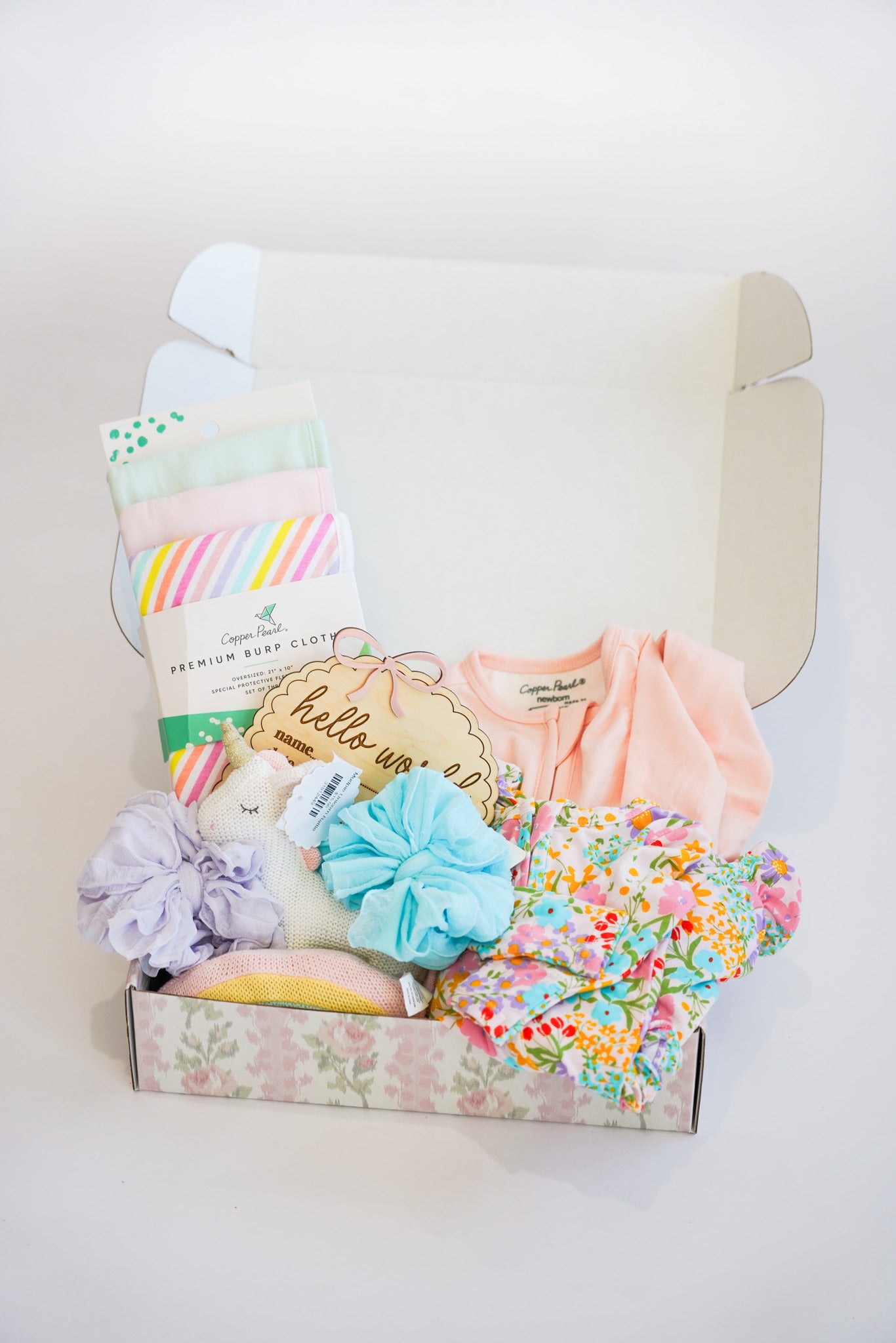 Bright Rainbow & Floral Girls Newborn Gift Box