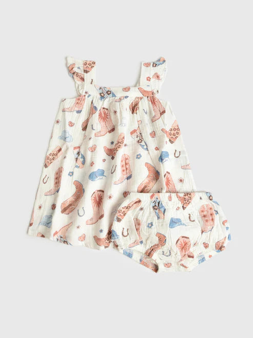 Angel Dear Girls Cowboy Boots Pink Sundress & Diaper cover