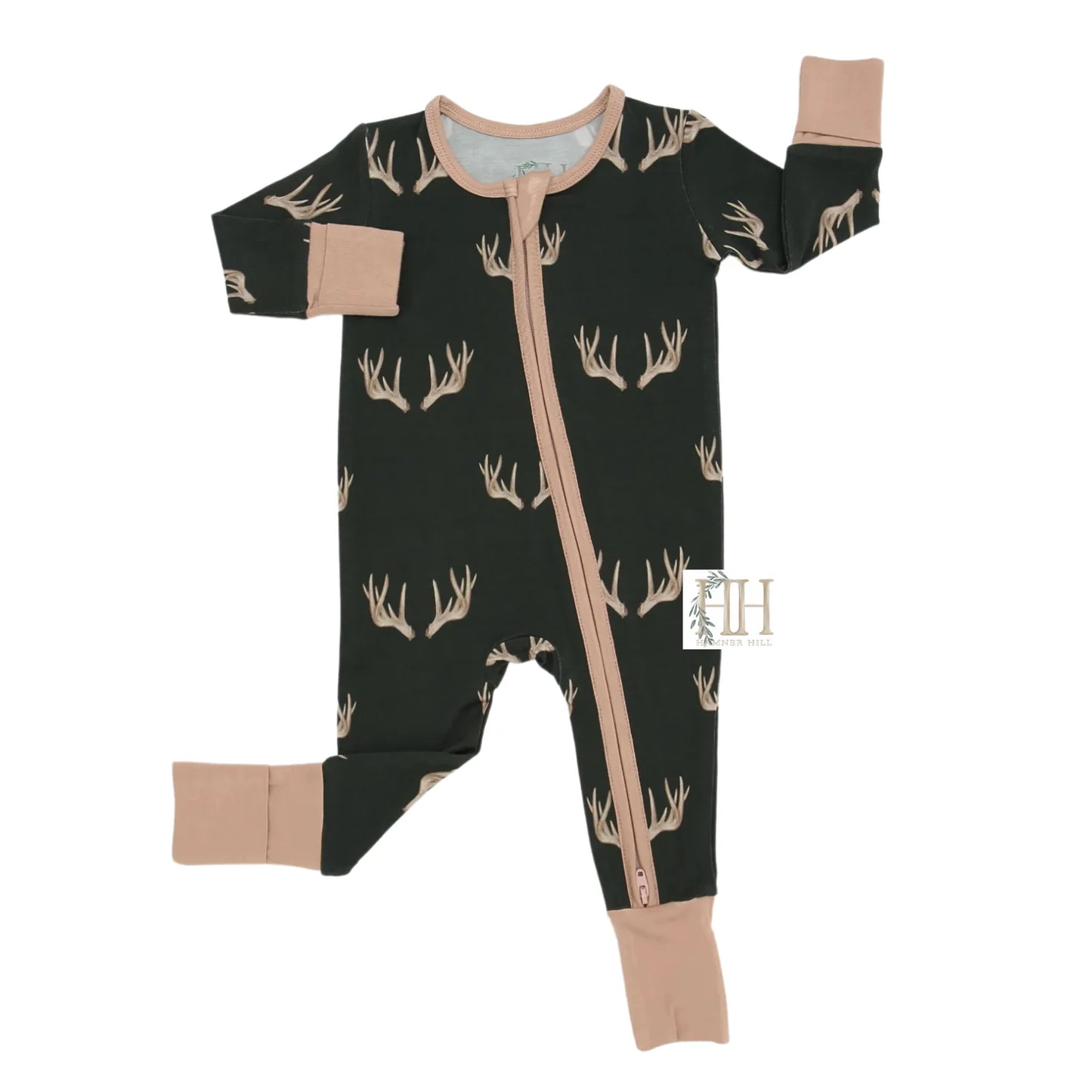 Hamner Hill Boys Antler Double Zipper Bamboo Onesie