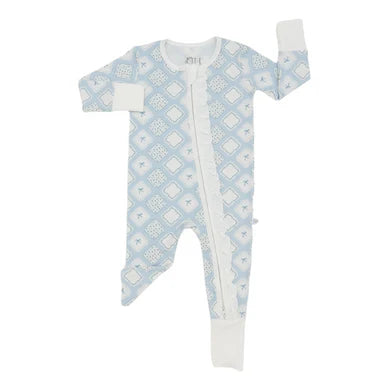 Hamner Hill Bow Quilted Patch Ruffle Girls Bamboo Onesie