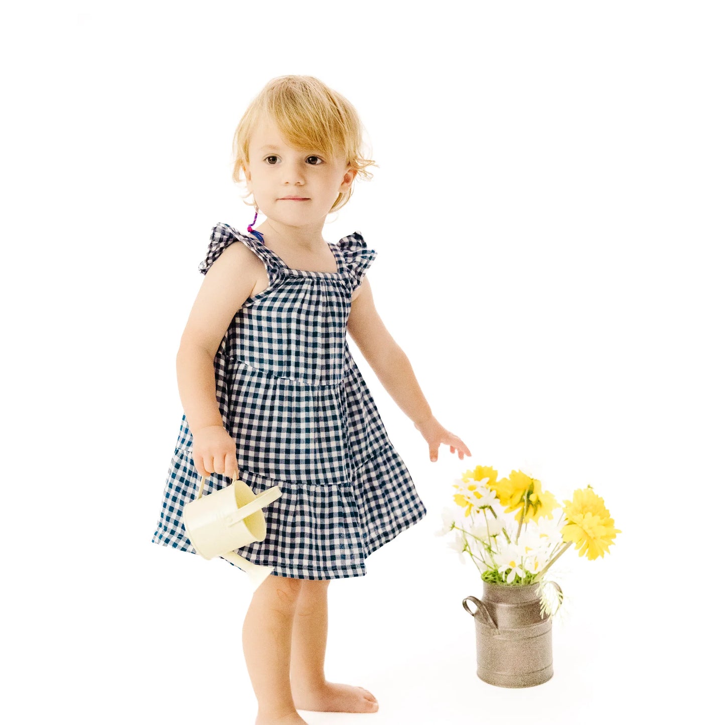 Angel Dear Girls Navy Gingham Twirly Sun Dress