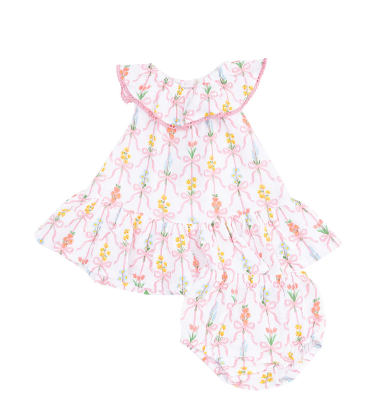 Angel Dear Girls Ribbon Bouquets Circle Neck Ruffle Dress