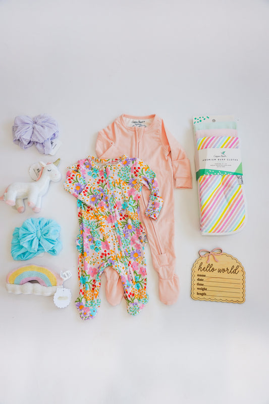 Bright Rainbow & Floral Girls Newborn Gift Box
