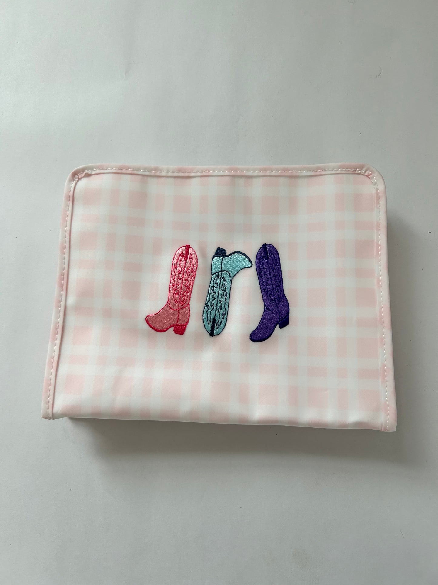 TRVL Pink Plaid with Embroidered Boots Large Roadie Bag