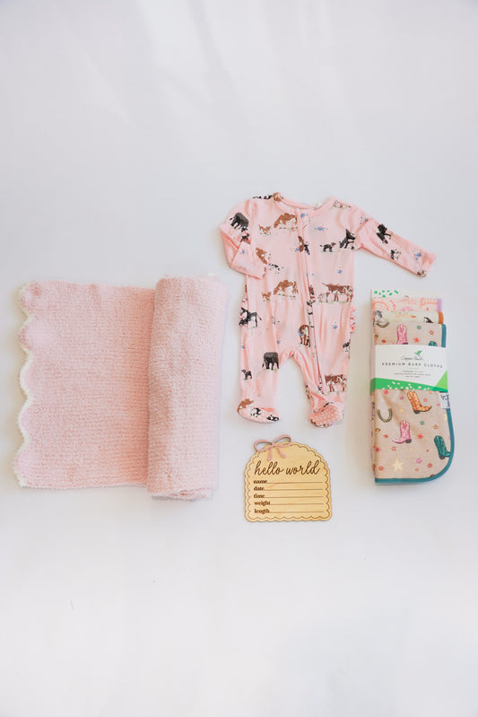 Pink Cows on The Farm Newborn Gift Box