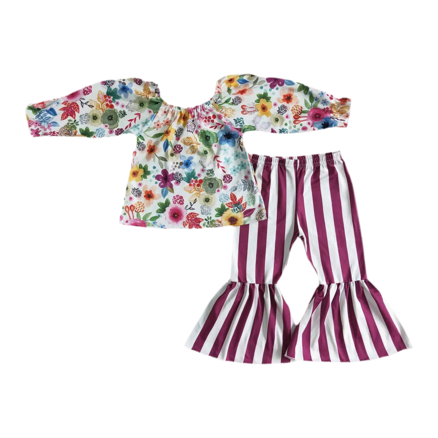 Maroon and White Stripe Girls Bell Bottoms