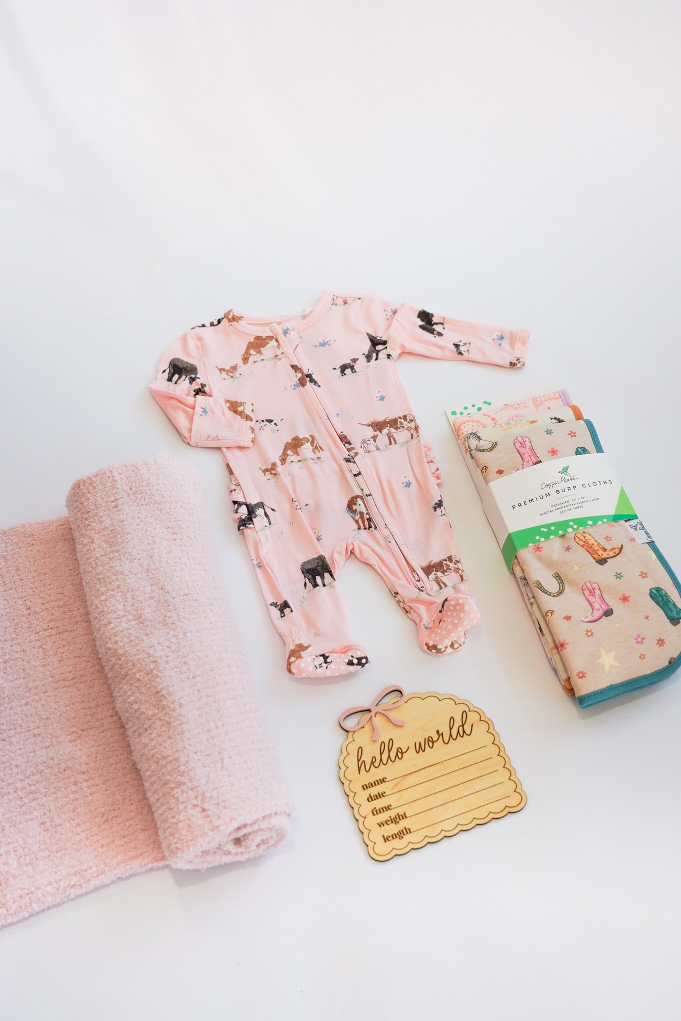 Pink Cows on The Farm Newborn Gift Box