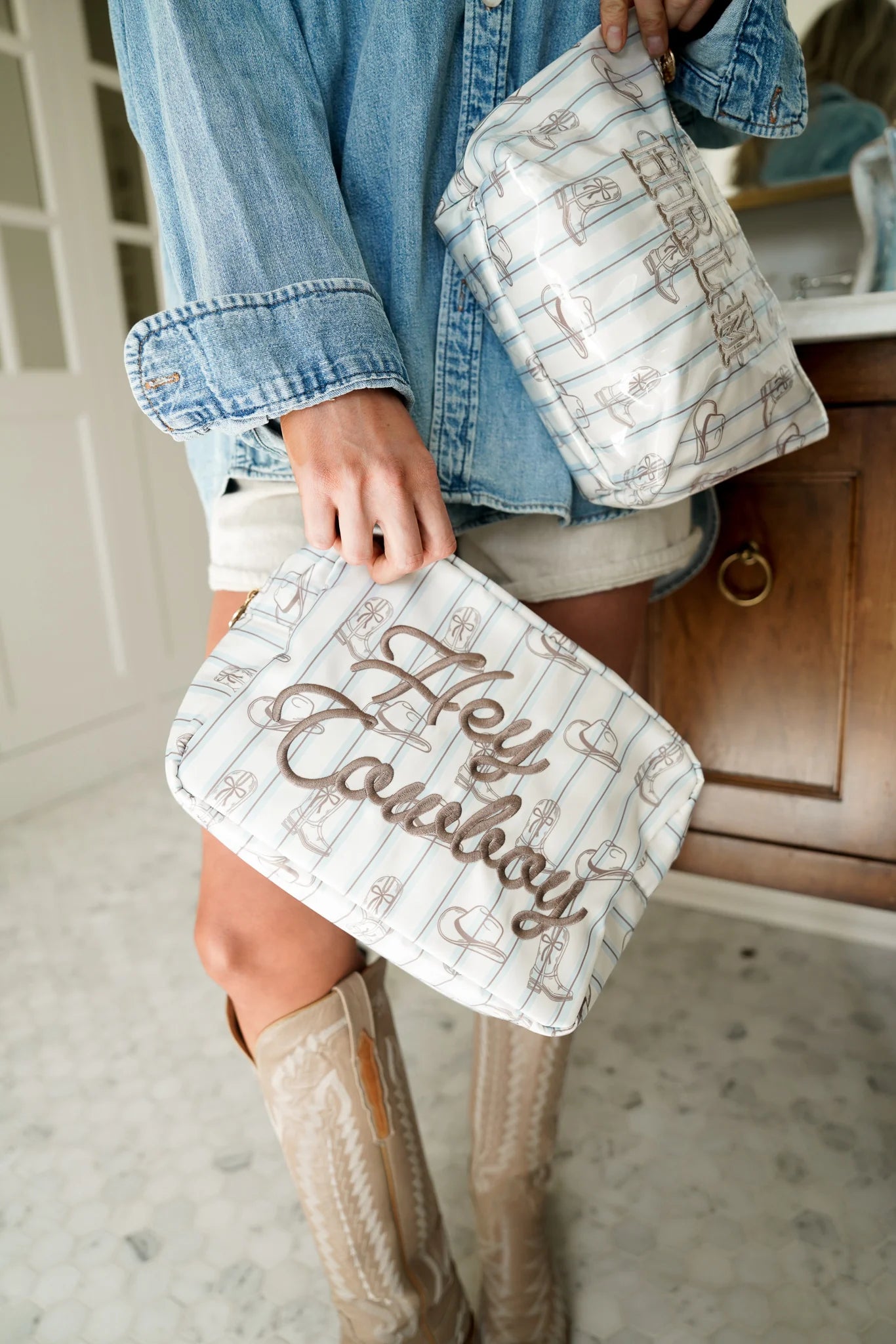 Kenz Kustoms x Hallie Ray Light Western Blues Hey Cowboy Striped XL Bag