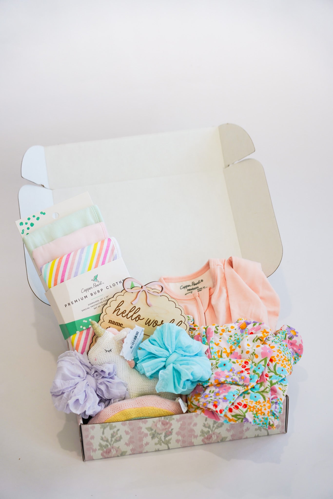 Bright Rainbow & Floral Girls Newborn Gift Box