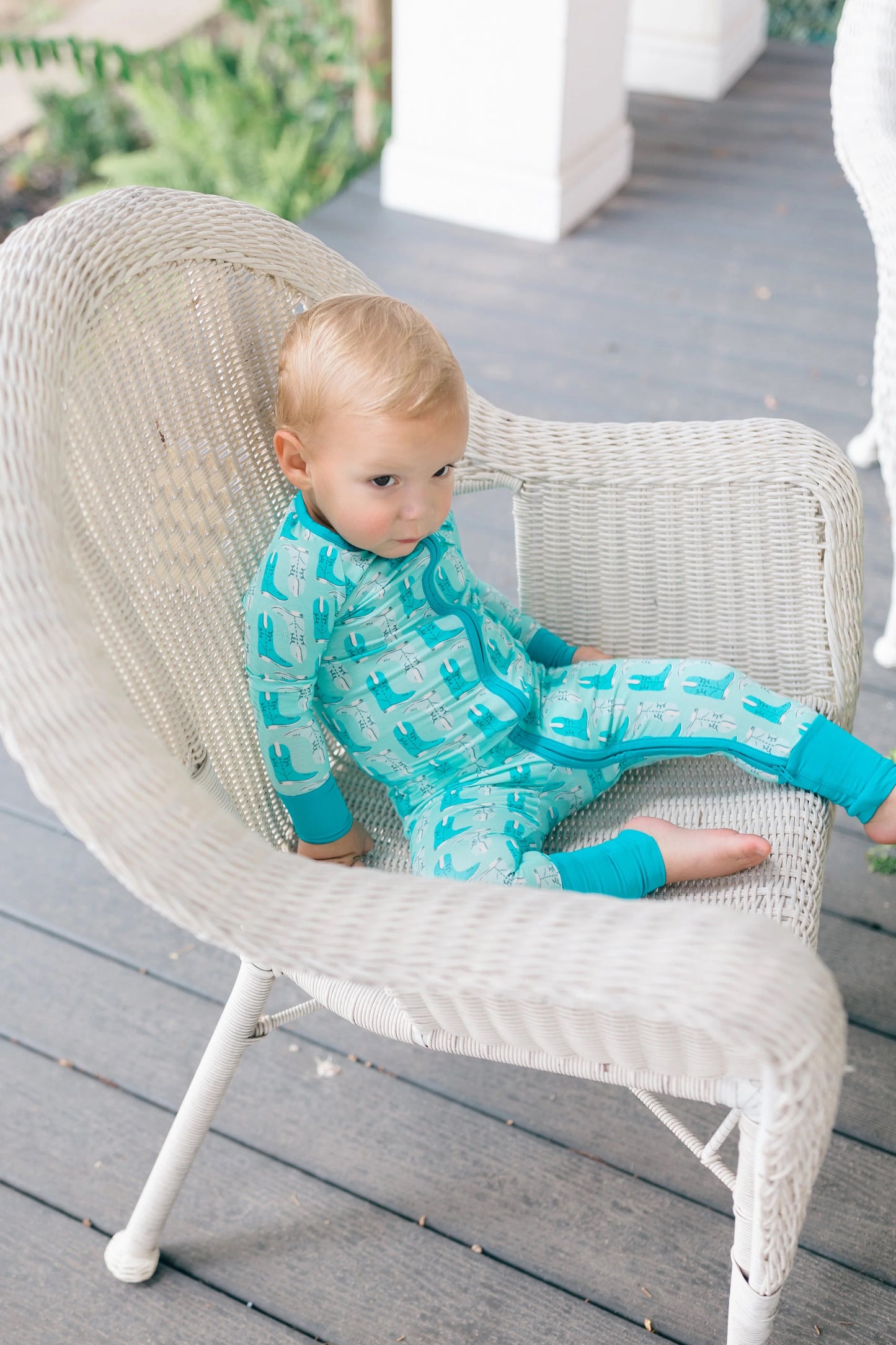 Poppy Kids Blue Western Boot Bamboo Boys Onesie