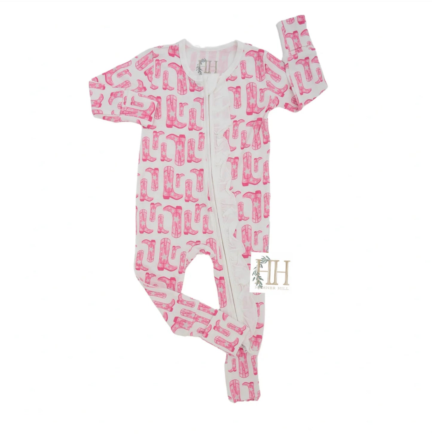 Hamner Hill Girls Pink Cowgirl Boots Bamboo Onesie