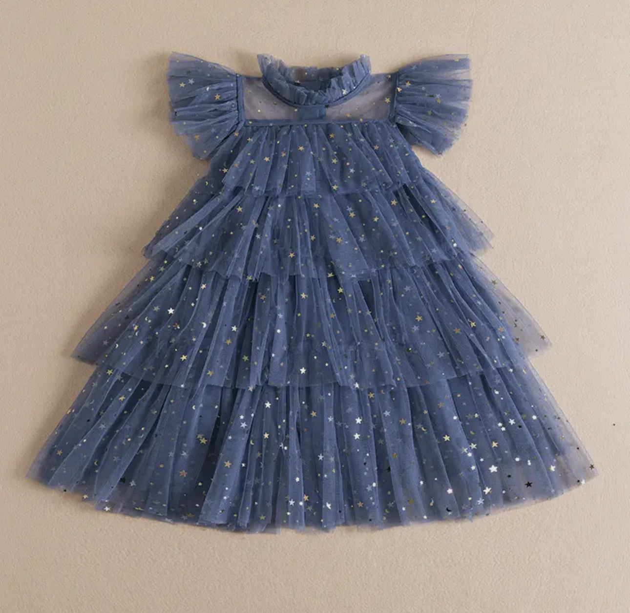Starry Tulle Tiered Blue Girls Dress