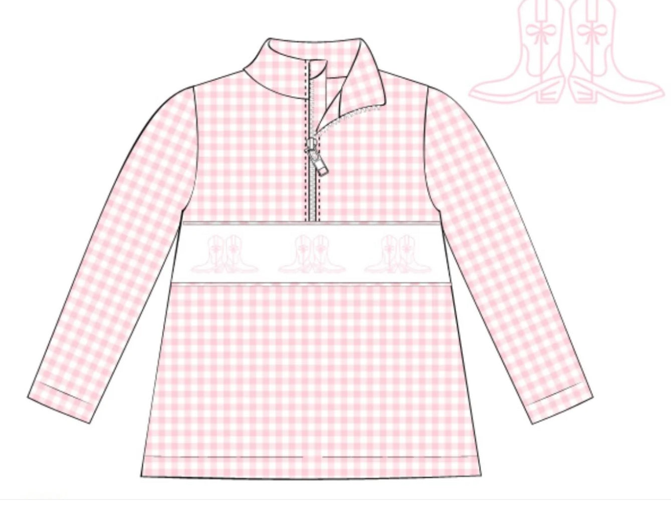 Girls Pink Gingham Boots Smocked Pullover