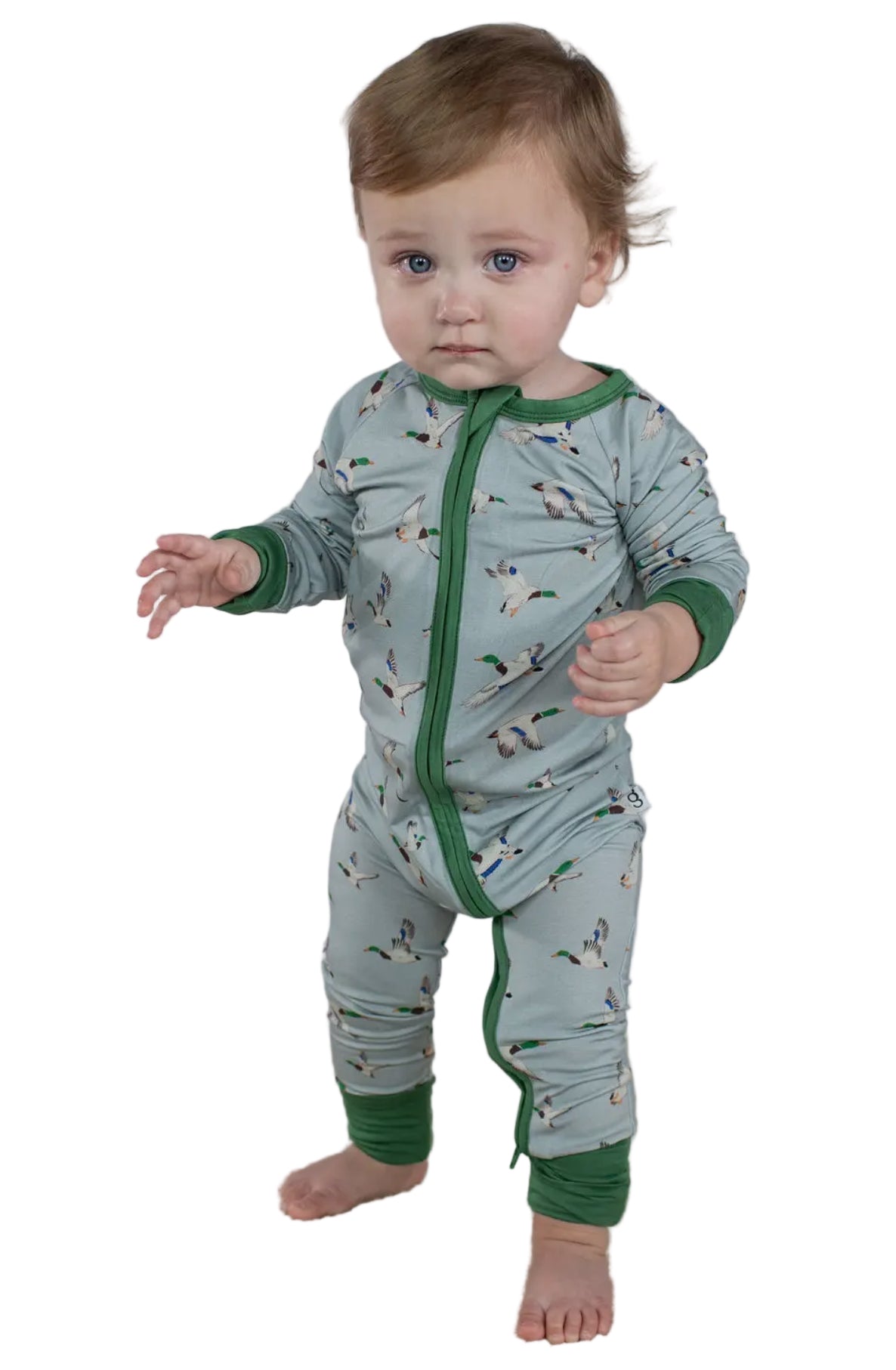 Goosies Bamboo Mallard Duck Baby Boys Onesie Zipper Romper
