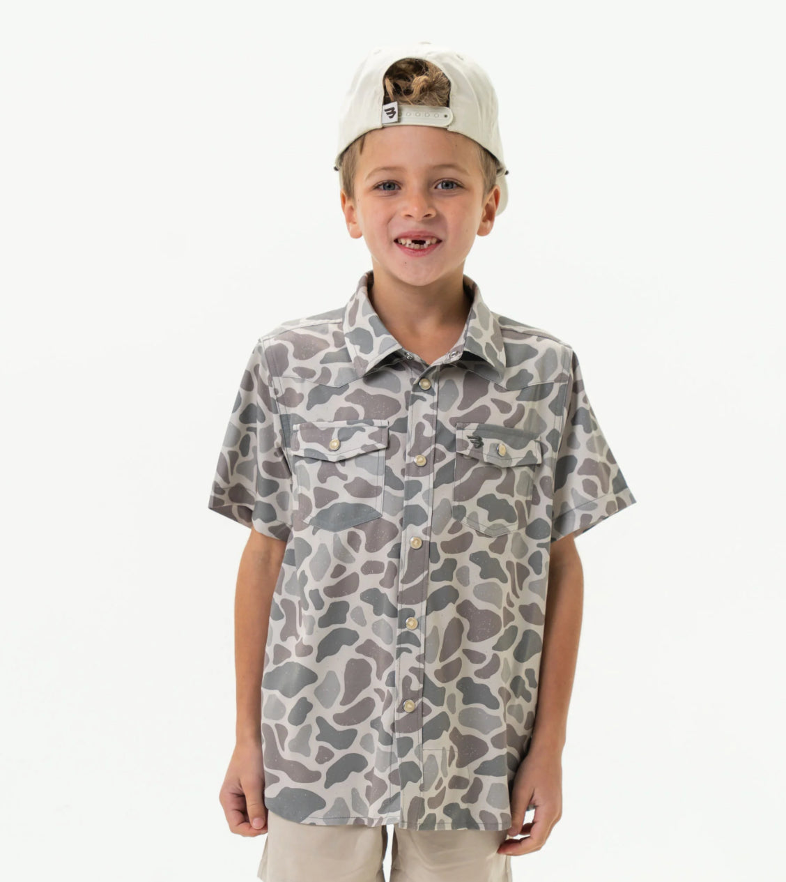 Burlebo Classic Deer Camo Boys Pearl Snap Shirt