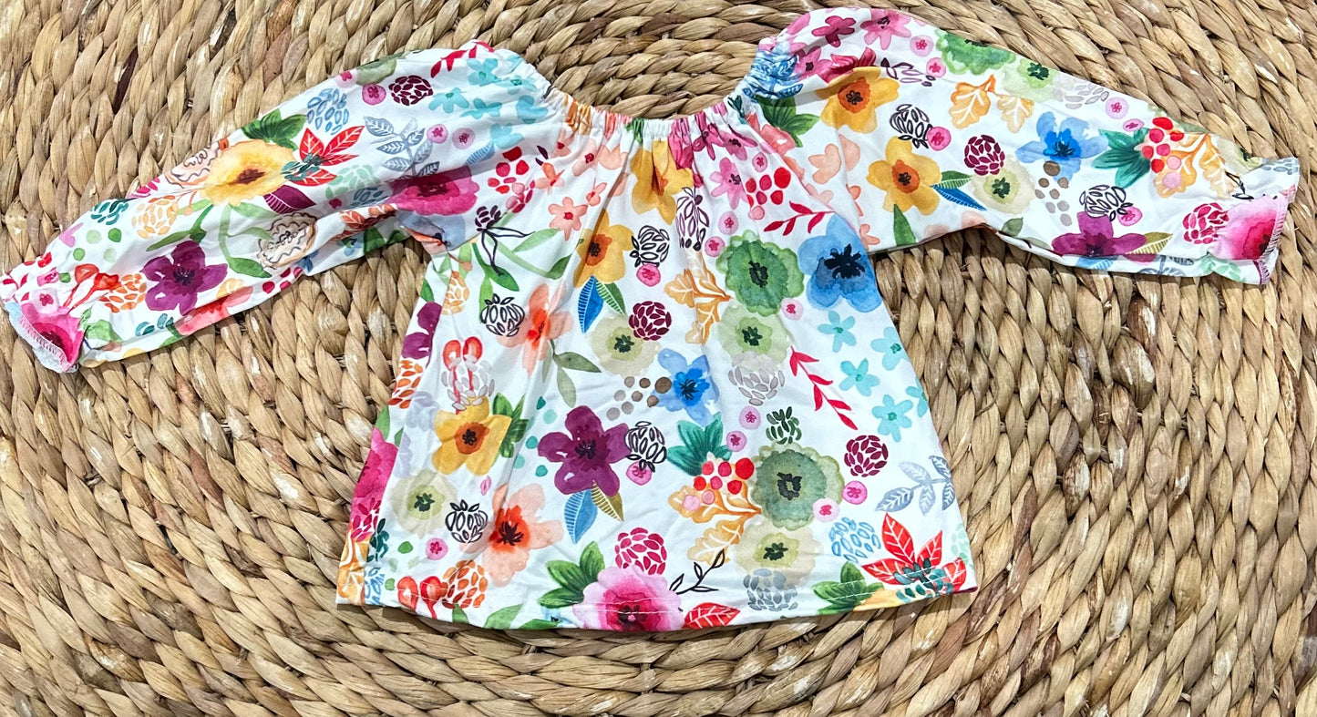 Floral Off The Shoulder Long Sleeve Girls Shirt SALE