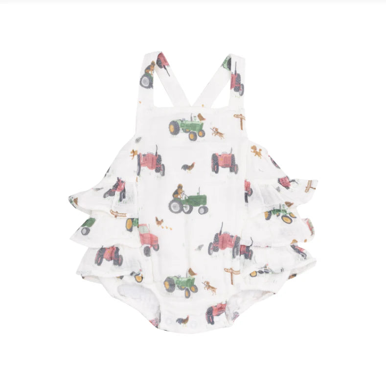 Angel Dear Girls Tractors And Friends Ruffle Sunsuit Bubble