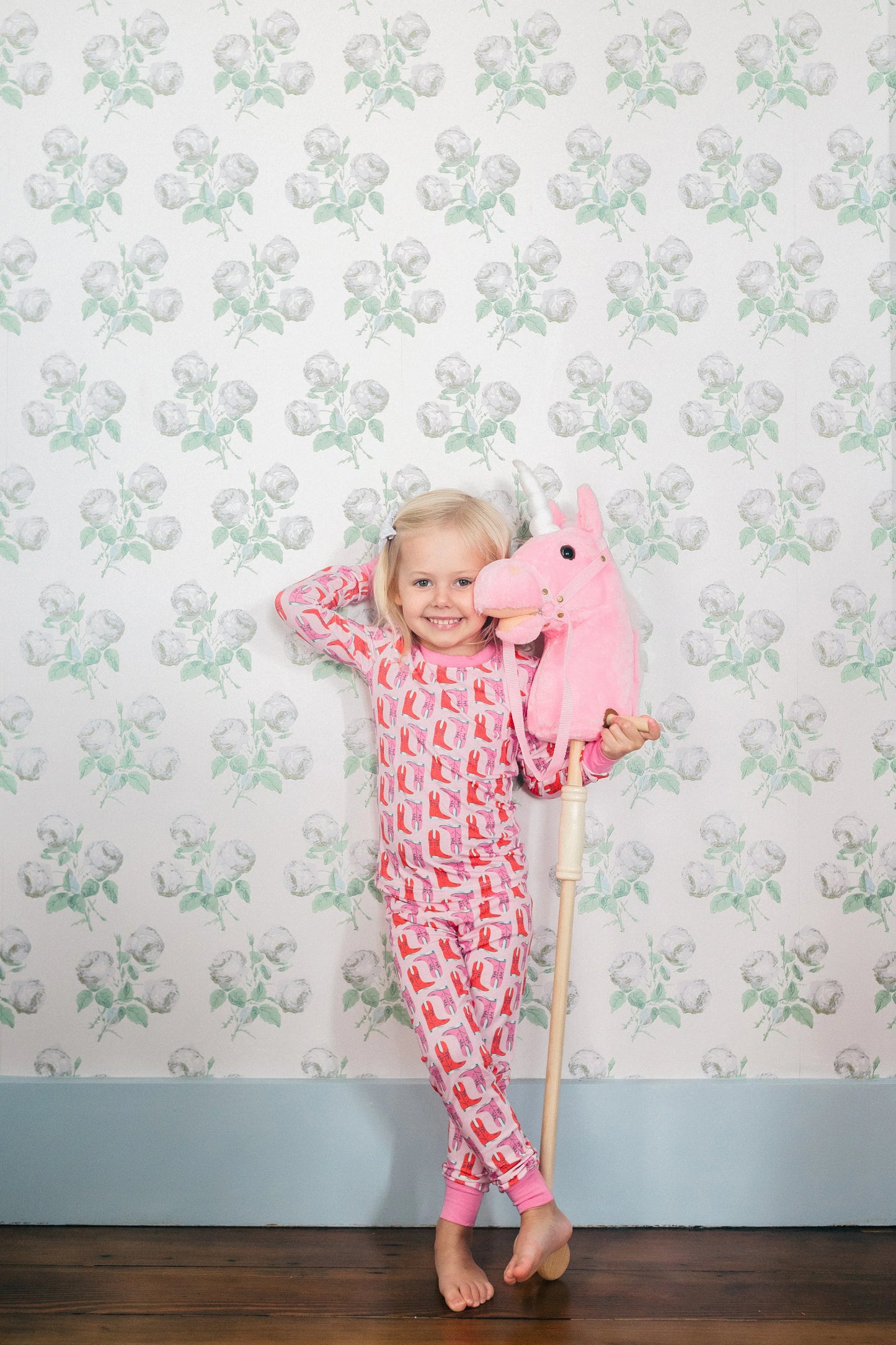 Poppy Kids Pink Western Girls Bamboo Boots Two Piece Pajamas Set