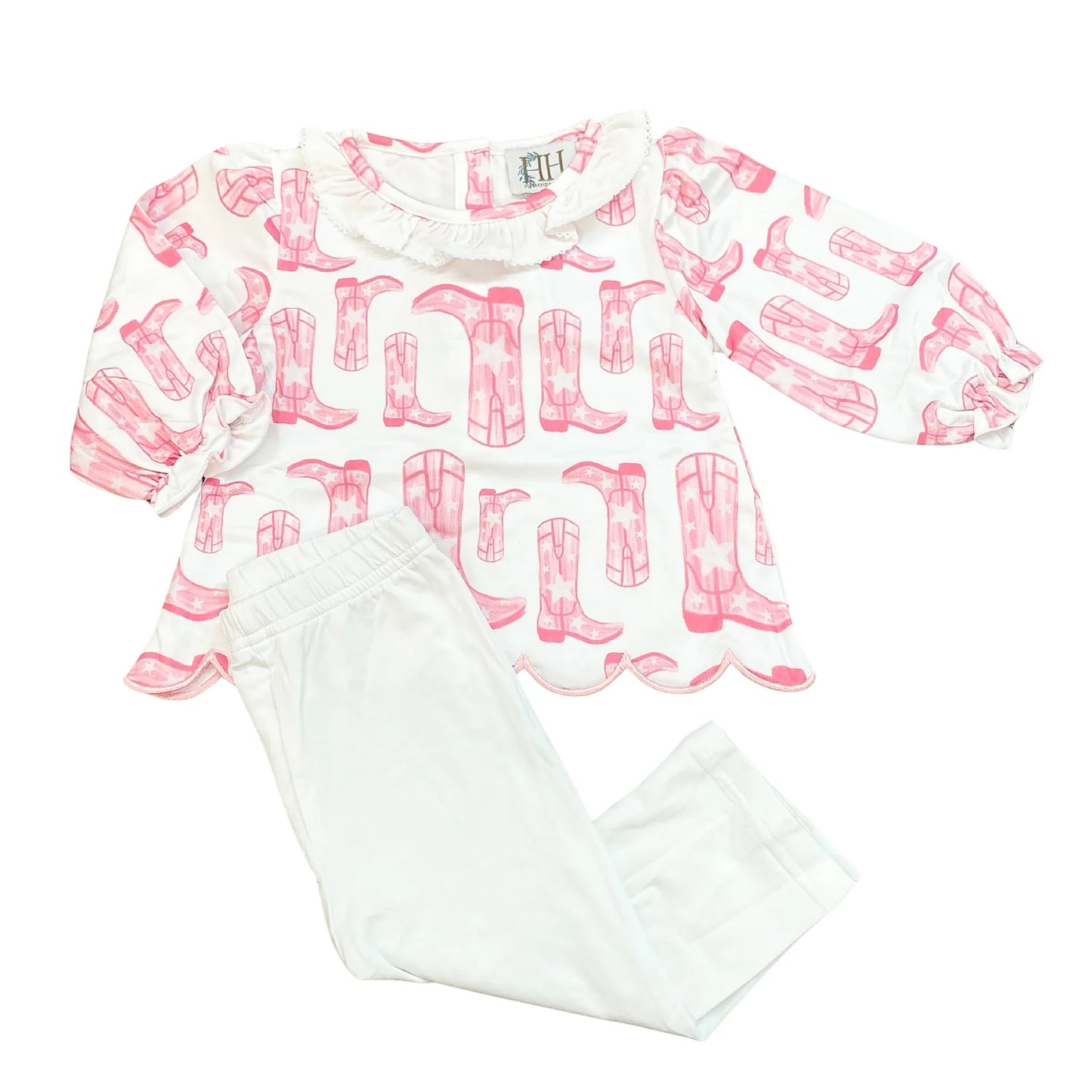 Hamner Hill Rodeo Girls Pink Boot Cowgirl Top & Pants Set