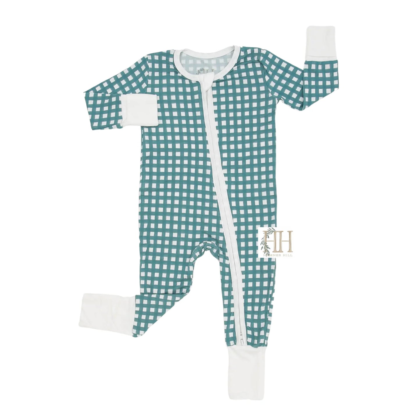 Hamner Hill Teal Check Boys Onesie