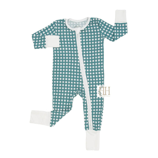 Hamner Hill Teal Check Boys Onesie
