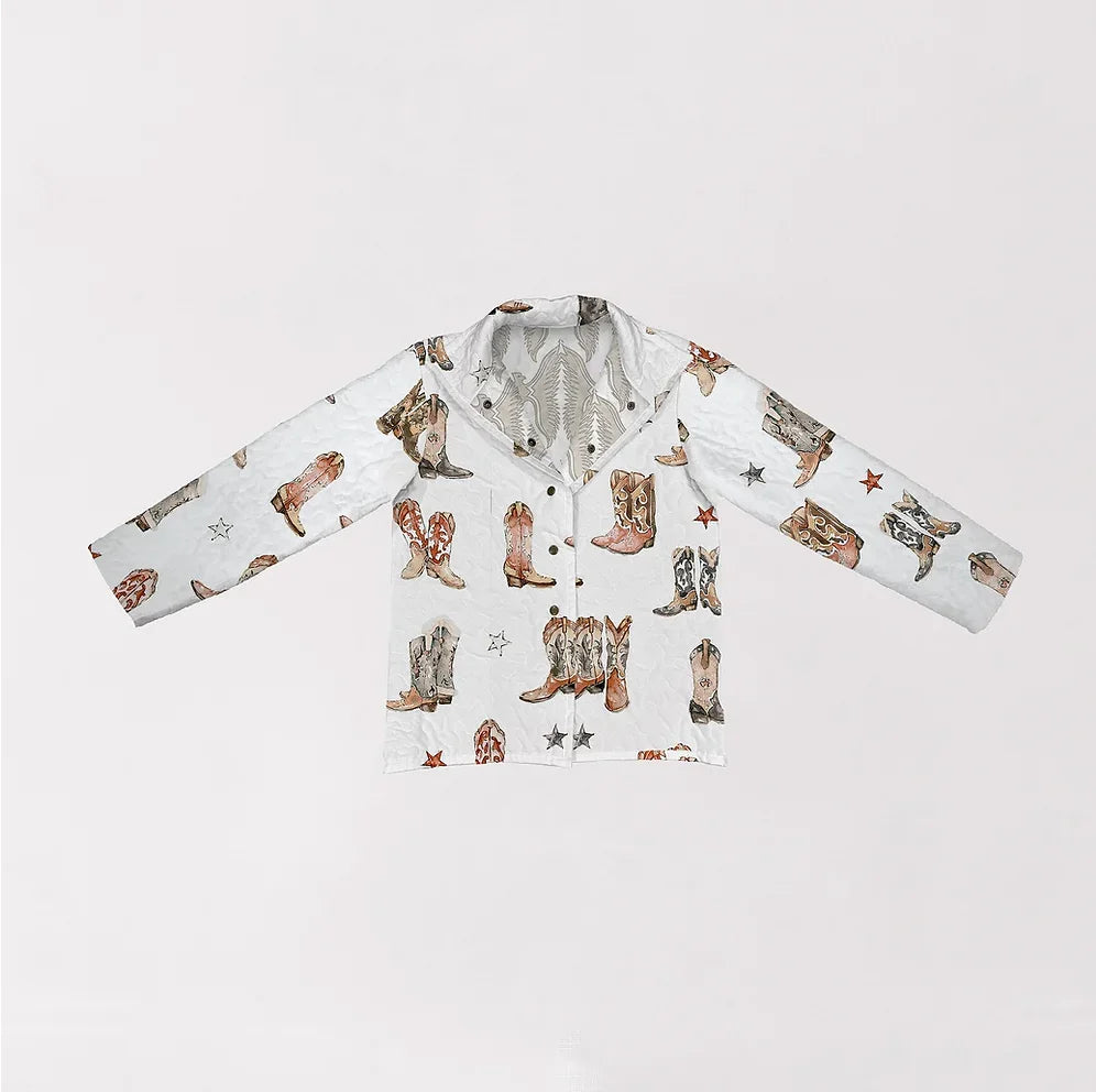 Ida Mae Thunderbird Boots Neutral Snap Kids Quilted Jacket