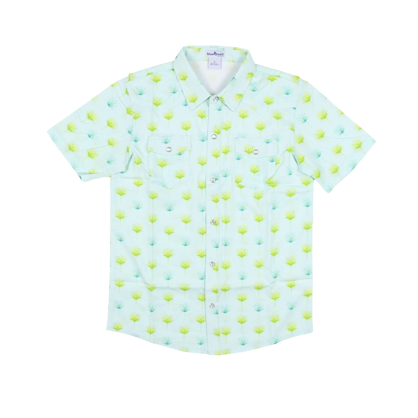 Blue Quail Palm Leaves Pearl Snap Boys Shirt