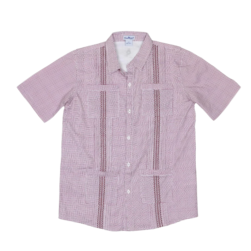 Blue Quail Guayabera Maroon Boys Short Sleeve