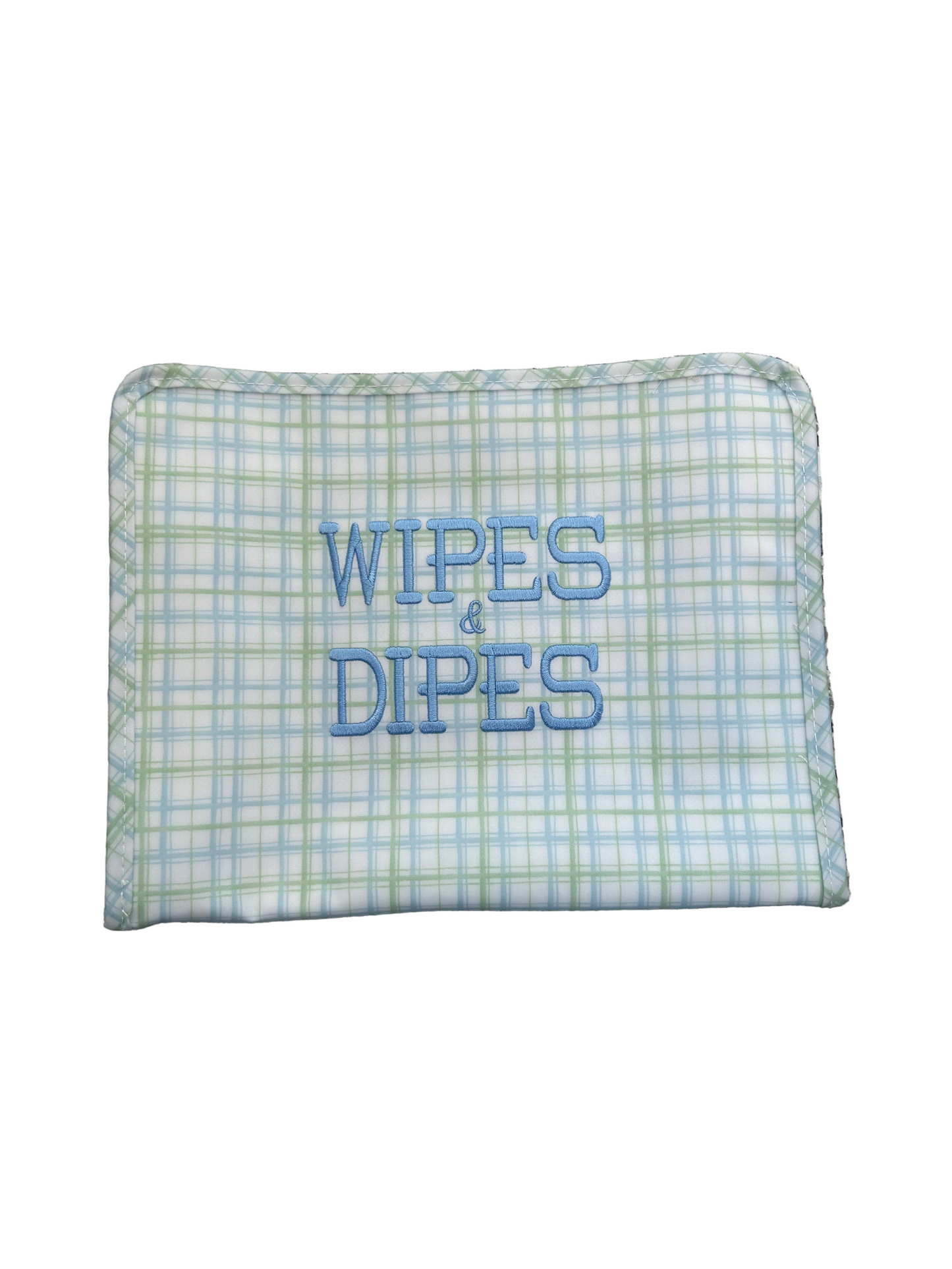 Wipes & Dipes Embroidered TRVL Classic Green Plaid Large Roadie Pouch Bag