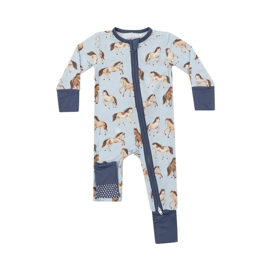 Angel Dear Blue Horses Bamboo Boys Onesie
