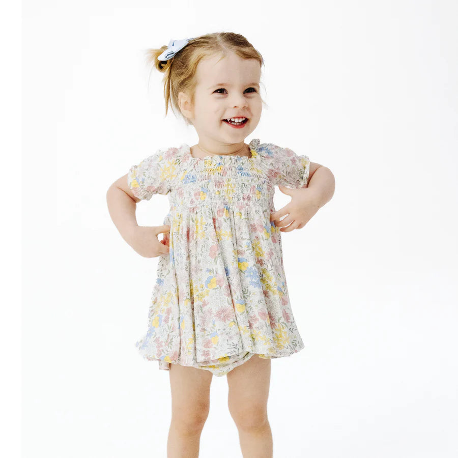 Angel Dear Girls Viola Floral Puff Sleeve Smocked Dress And Diaper Cover