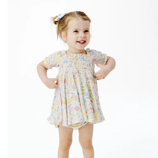 Angel Dear Girls Viola Floral Puff Sleeve Smocked Dress And Diaper Cover