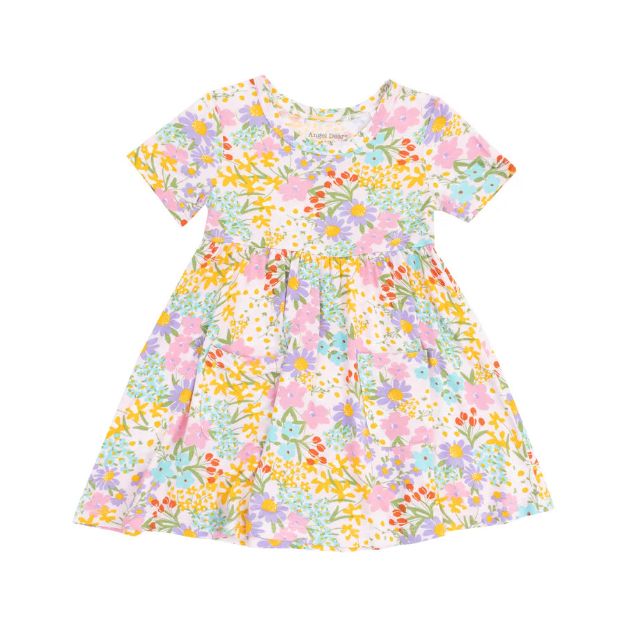 Angel Dear Girls Amelia Floral Short Sleeve Twirly Dress