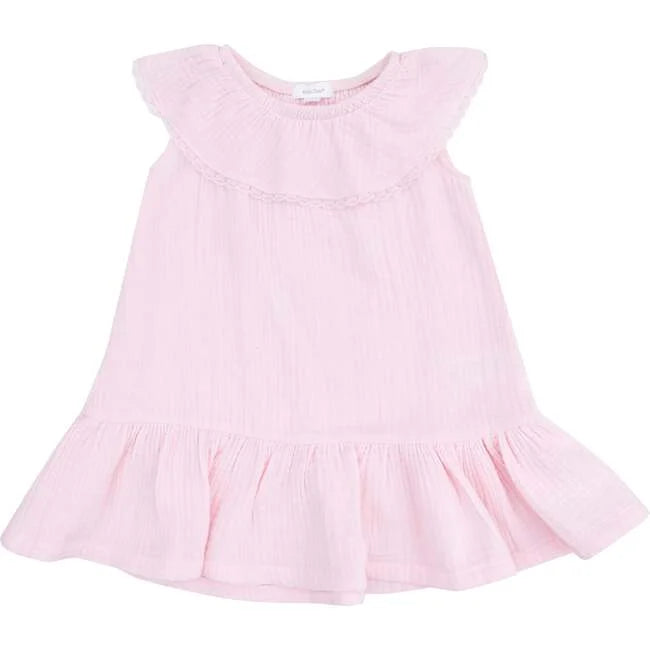 Angel Dear Girls Solid Muslin Ballerina Circle Neck Ruffle Dress