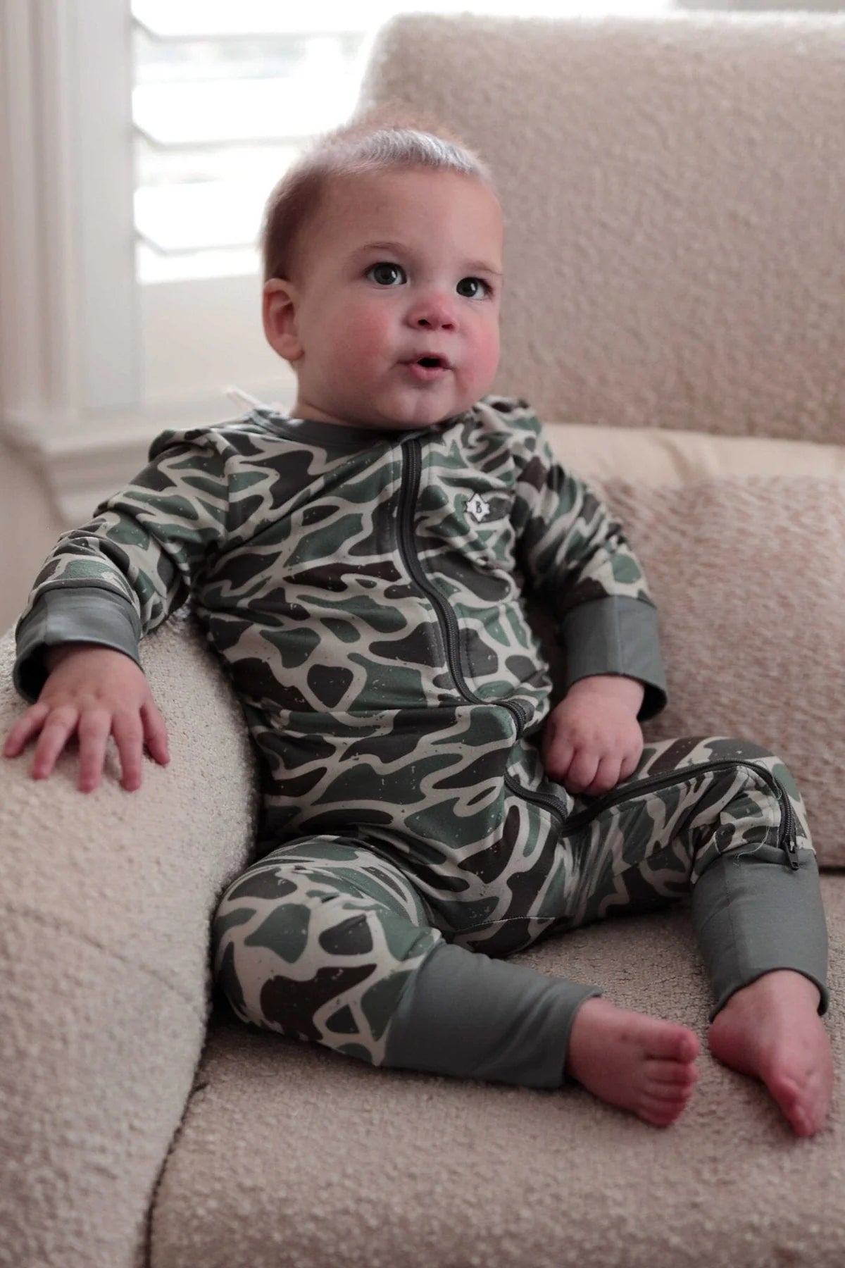 Burlebo Retro Duck Camo Zip Boys Onesie