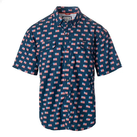 Fieldstone/Roost Boys Short Sleeve Boys Shirt American Flag Button Down Trump