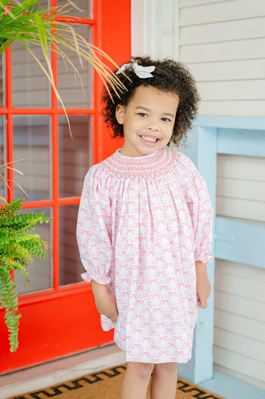 Ruth & Ralph Girls Bows Smocked Dress