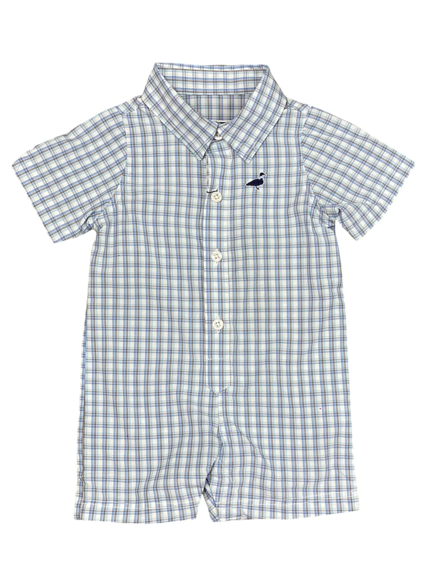 Properly Tied Boys Seasonal Shortall Romper- Slate Lake
