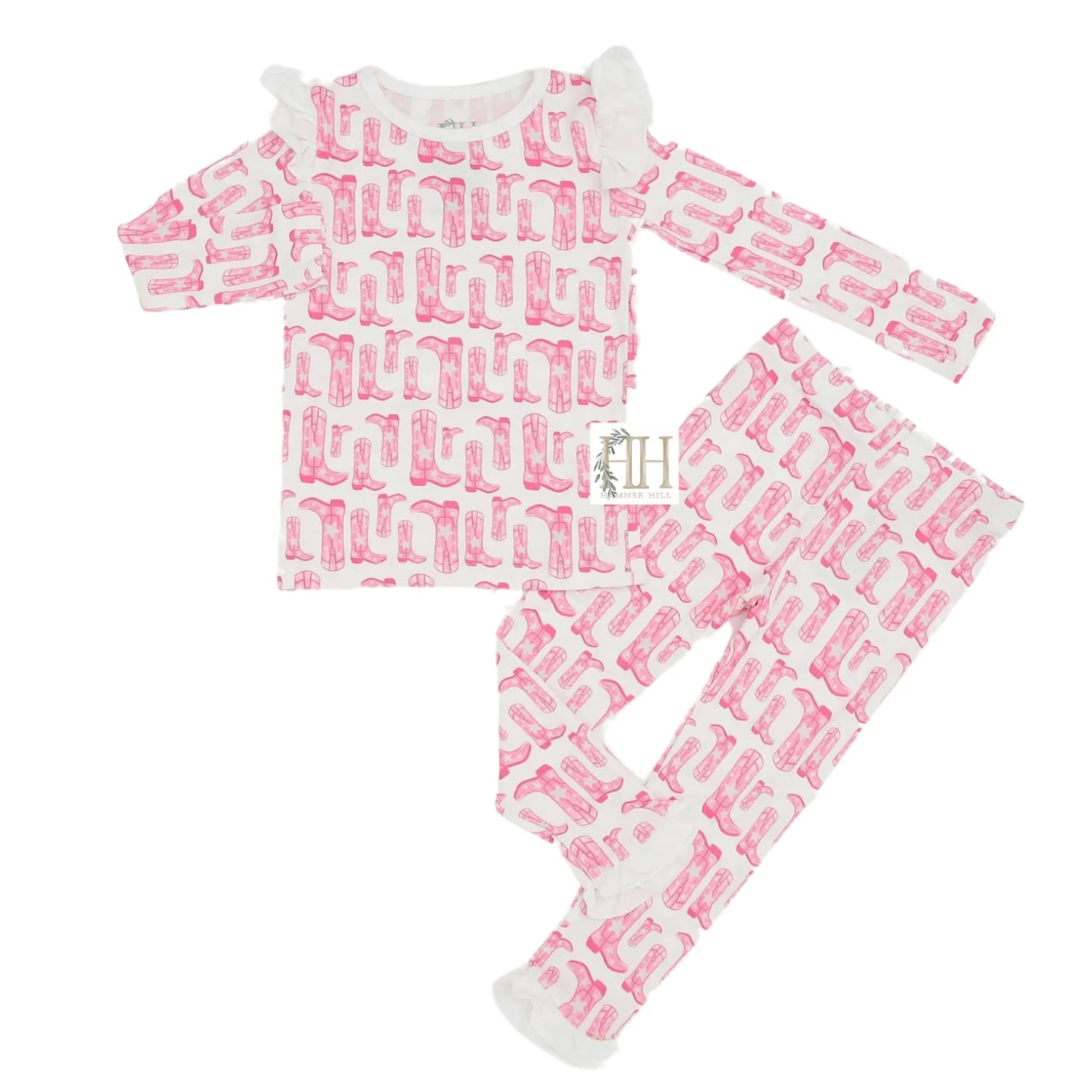Hamner Hill Pink Cowgirl Boots Bamboo Two Piece Girls Pajamas