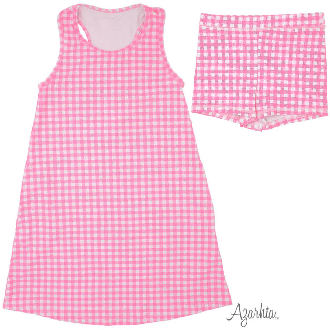 Azarhia Girls Izzy Tennis Dress & Shorts New Pink Gingham