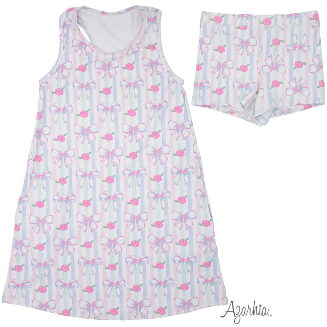 Azarhia Girls Izzy Tennis Dress & Shorts Water Color Bows