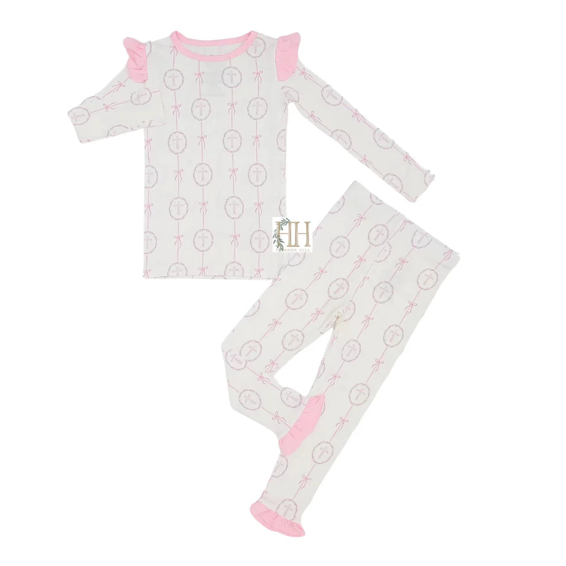 Hamner Hill Girls Pink Cross Two Piece Toddler Pajamas
