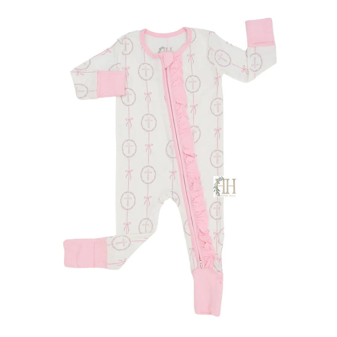 Hamner Hill Girls Pink Cross Double Zipper Romper