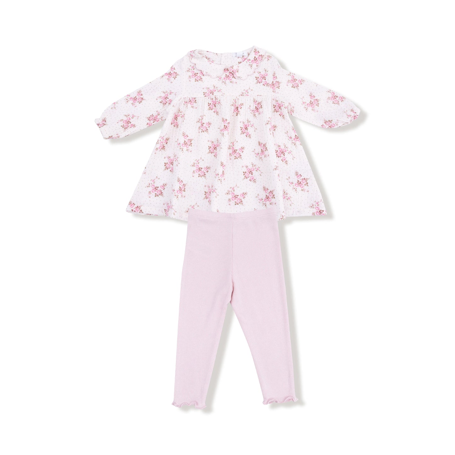 Angel Dear Belle Rosette Long Sleeve Collar Girls Dress & Ribbed Leggings