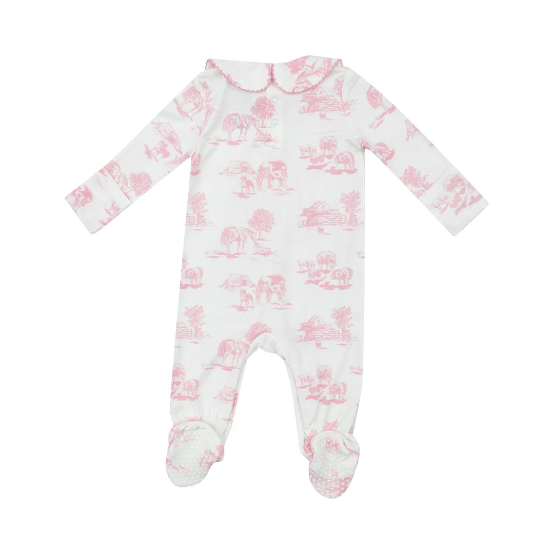 Angel Dear Farm Toile Pink Girls Onesie