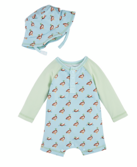 Mud Pie Boys Duck Rash Guard and Hat Set Swim