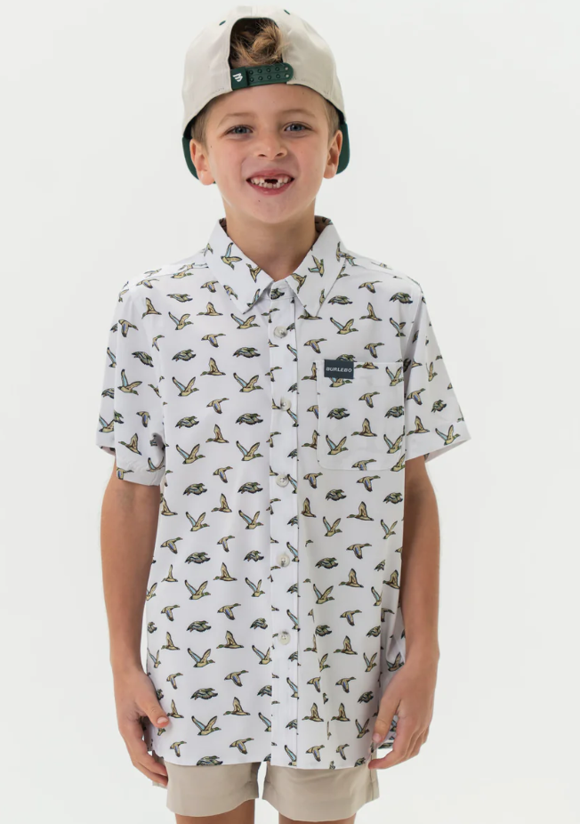 Burlebo Flying Mallard Ducks Youth Performance Button Up Boys Shirt