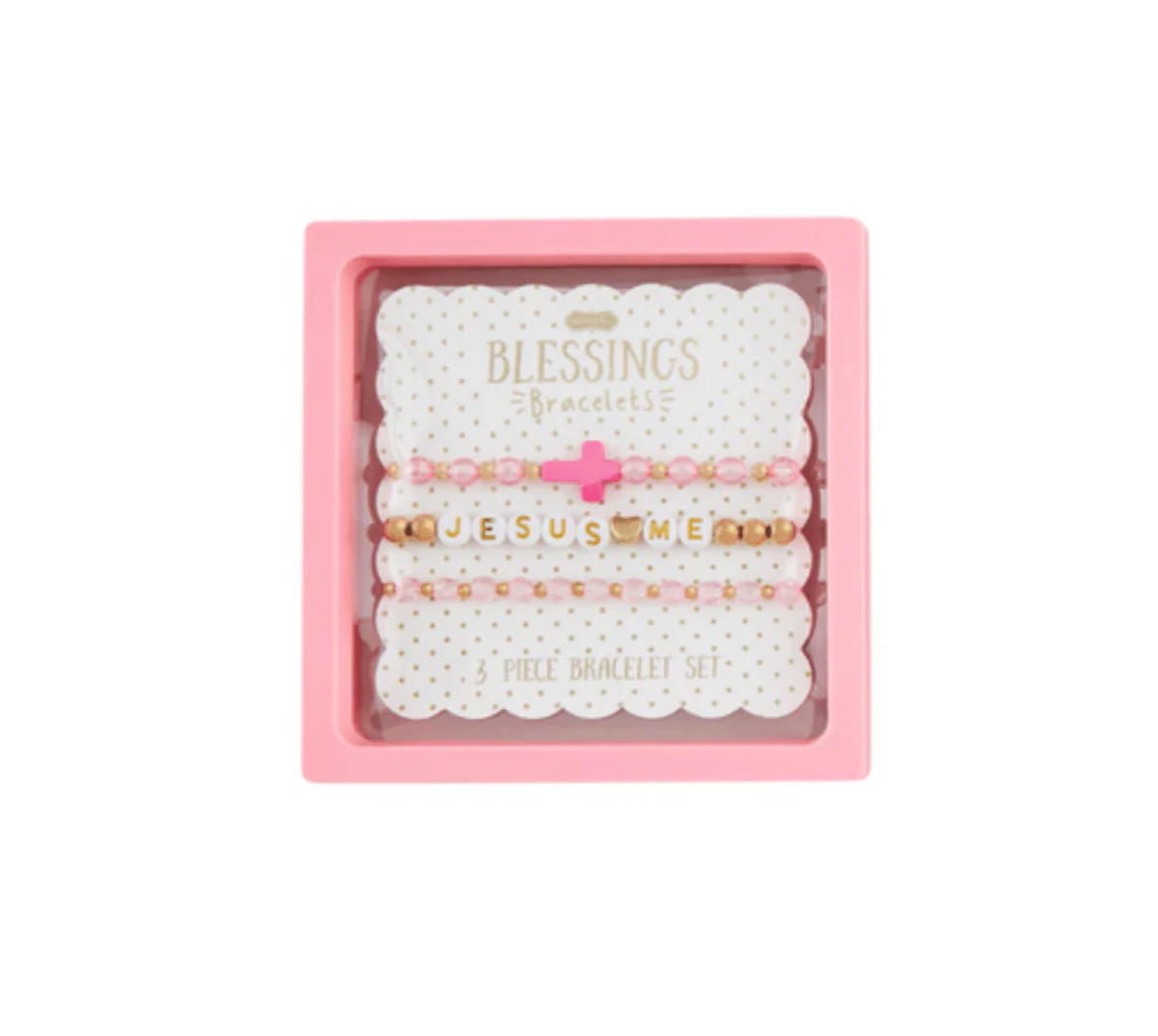 MudPie Pink Cross Beaded Girls Bracelet Stack