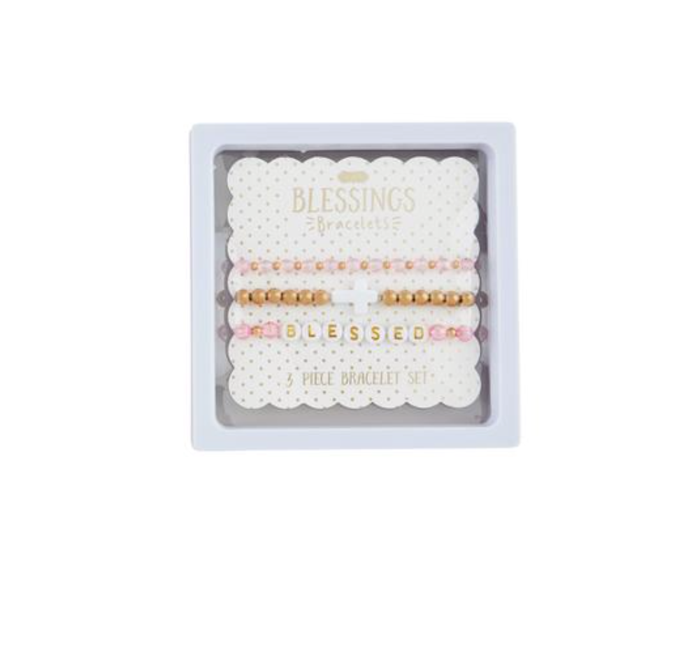 MudPie White Cross Girls Beaded Bracelet Stack