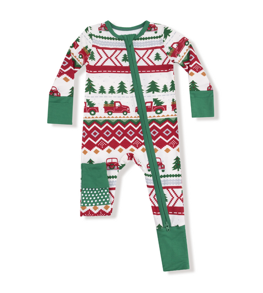 Angel Dear Bamboo Red Truck Faire Isle Christmas Onesie